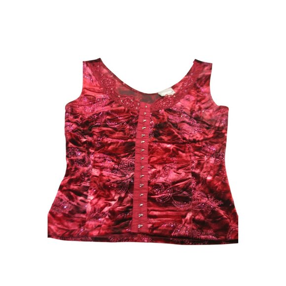 VTG Rave Red Velvet Burnout Corset Tank Top Size M Y2K Fairycore Gothic Hook‑Eye - Picture 1 of 8